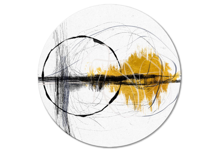 Round Canvas Golden Sunrise - Artistic Abstraction With Irregular Lines 148612