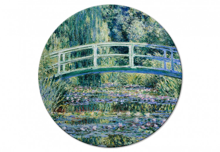 Round Canvas Japanese Bridge at Giverny Claude Monet - Spring Landscape of a Forest With a River 148712