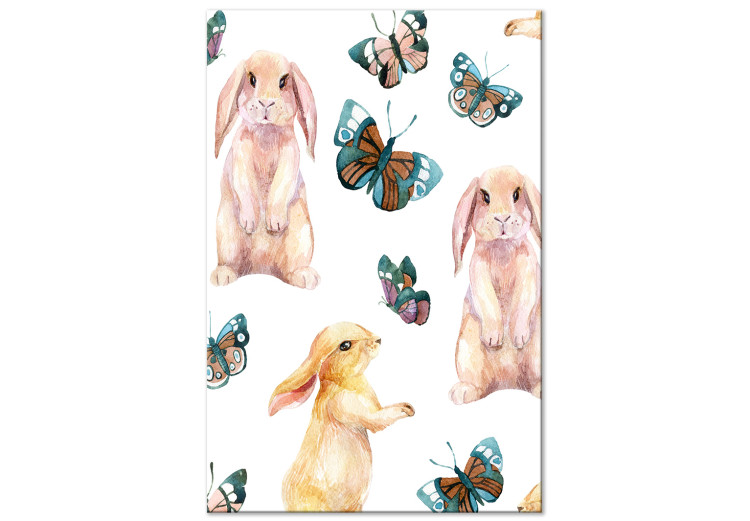 Canvas Art Print Bunnies for Children - Funny Drawing Painted With Watercolor 149812