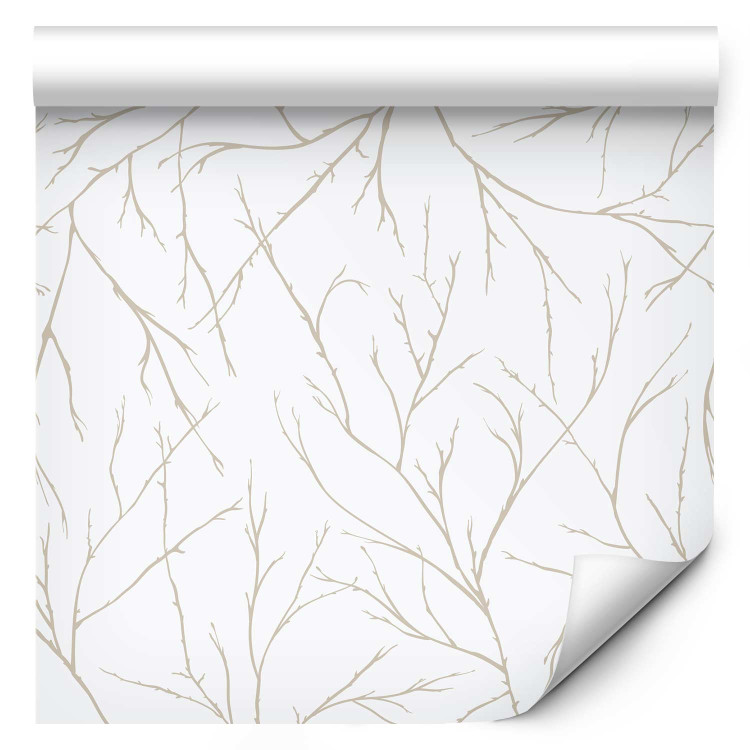 Wallpaper Minimalism - Light, Beige Twigs Intertwined With Each Other on a White Background 149912 additionalImage 1