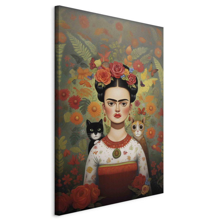 Large canvas print Cartoon Frida - A Colorful Portrait of the Artist With Two Cats [Large Format] 152212 additionalImage 2