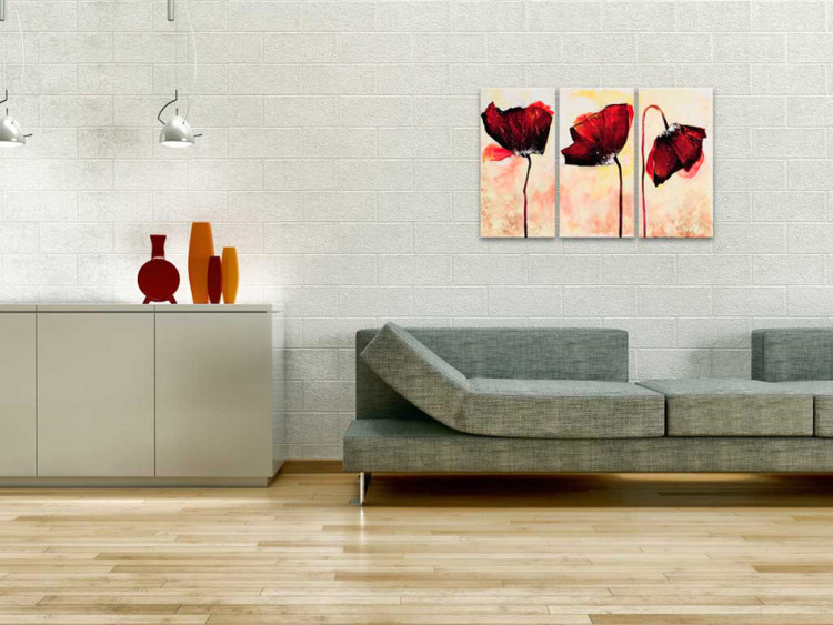 Canvas Print Three Red Flowers (3-piece) - Poppies on a background with a delicate colour 48512 additionalImage 2