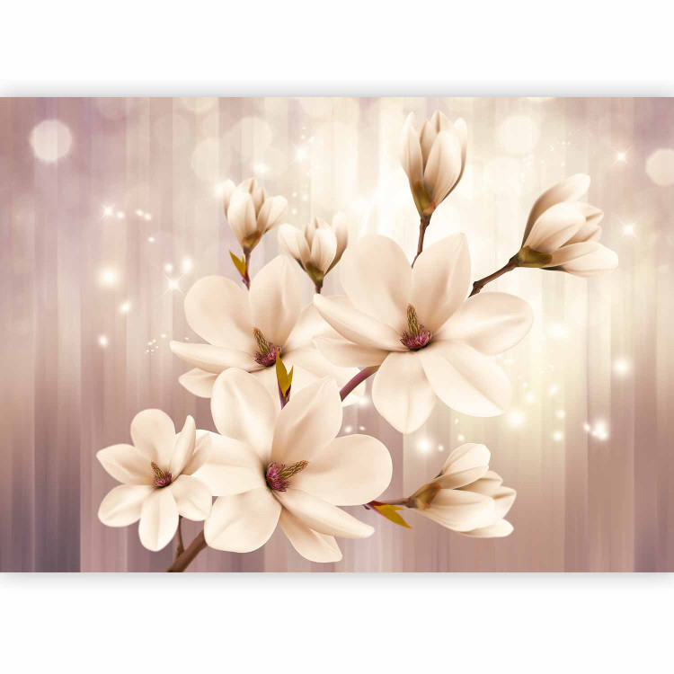 Wall Mural White magnolias - flowers on a background of lights with a pattern of purple stripes 66212 additionalImage 5