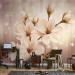 Wall Mural White magnolias - flowers on a background of lights with a pattern of purple stripes 66212 additionalThumb 4