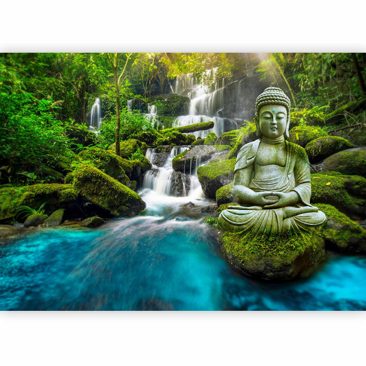Photo Wallpaper Orient - sculpture of Buddha on the background of a waterfall in highly saturated colours 90012 additionalImage 5