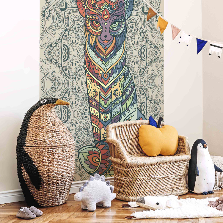 Wall Mural Animal motif - colourful fox on a light background with regular ornaments 94212 additionalImage 4
