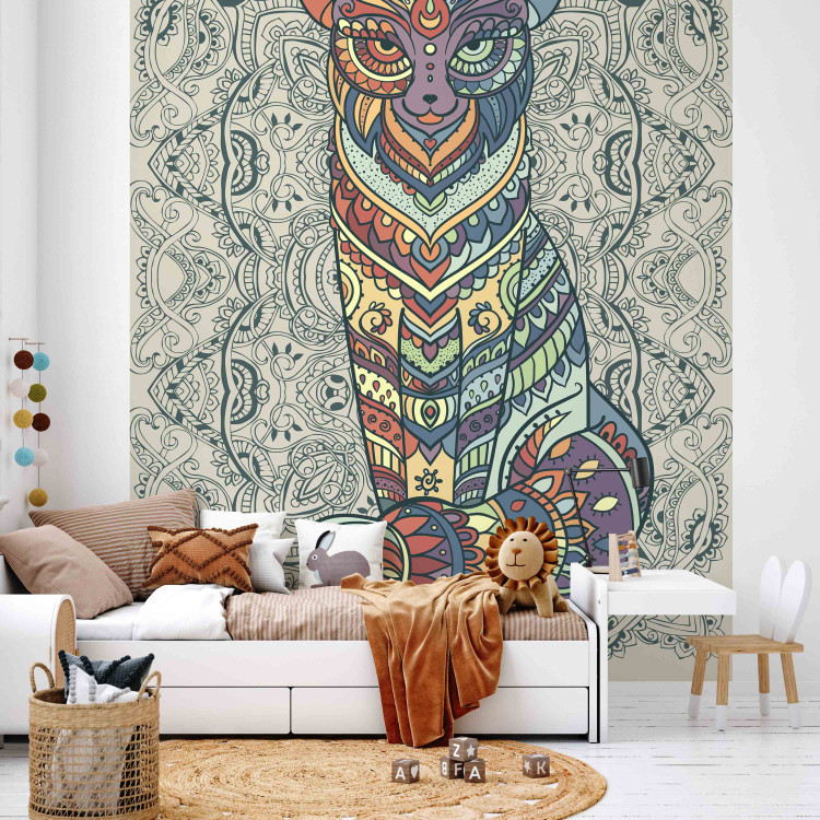 Wall Mural Animal motif - colourful fox on a light background with regular ornaments 94212 additionalImage 6