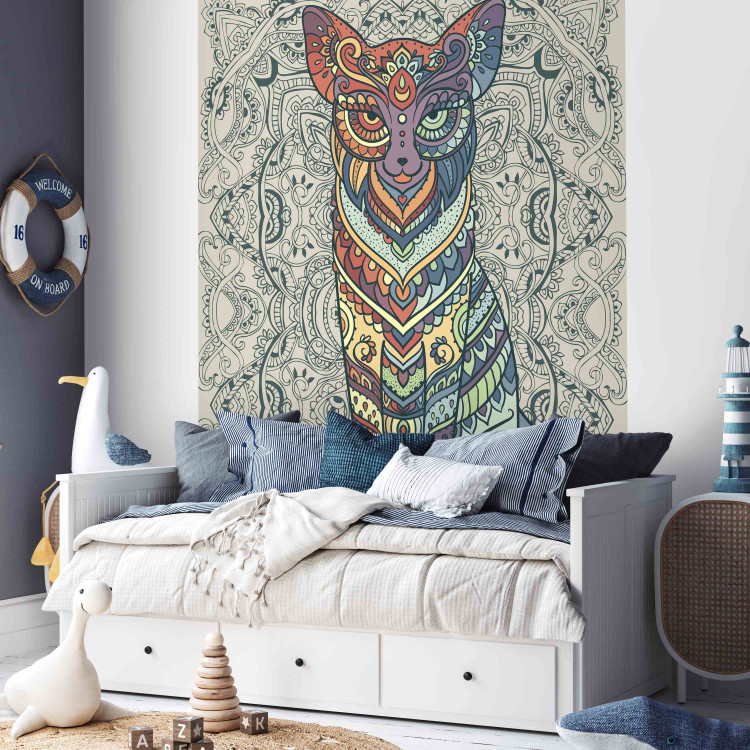 Wall Mural Animal motif - colourful fox on a light background with regular ornaments 94212 additionalImage 5