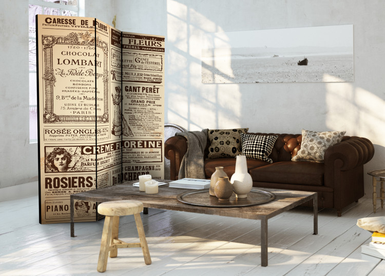 Room Divider Screen Vintage Magazines - magazine motif with French writings in retro style 95312 additionalImage 2
