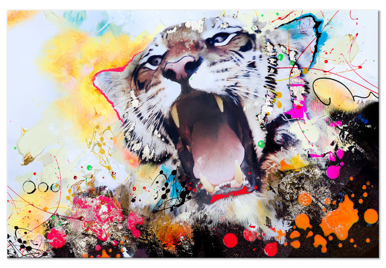Canvas Art Print Pop Art Roar of Nature (1-part) - Animal in Explosion of Colors 114522