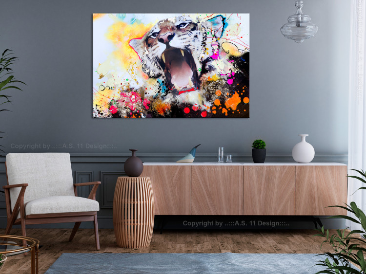 Canvas Art Print Pop Art Roar of Nature (1-part) - Animal in Explosion of Colors 114522 additionalImage 3