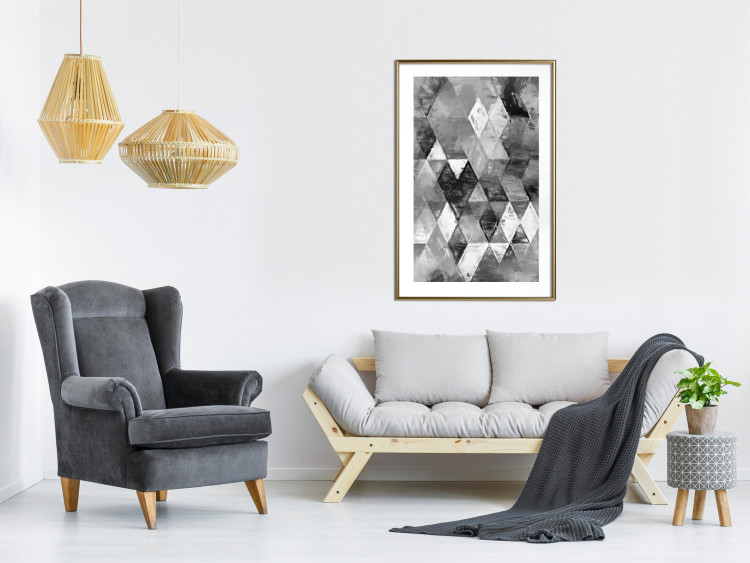 Poster Black and white rhombuses - modern composition with geometric shapes 115022 additionalImage 15