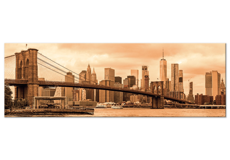 Canvas Print Manhattan in the Panorama - the famous sepia bridge in Manhattan 118622