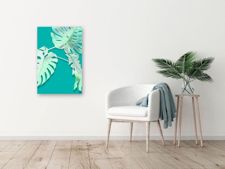 Canvas Monstera variegata - white monstera leaves on a turquoise background 122622 additionalImage 3