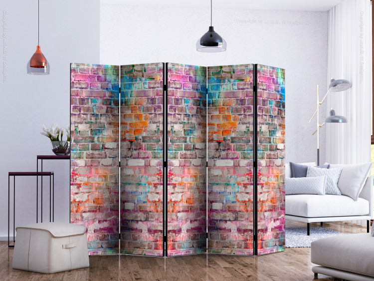 Room Divider Screen Chromatic Wall II - texture of gray bricks with a colorful hue 123022 additionalImage 2