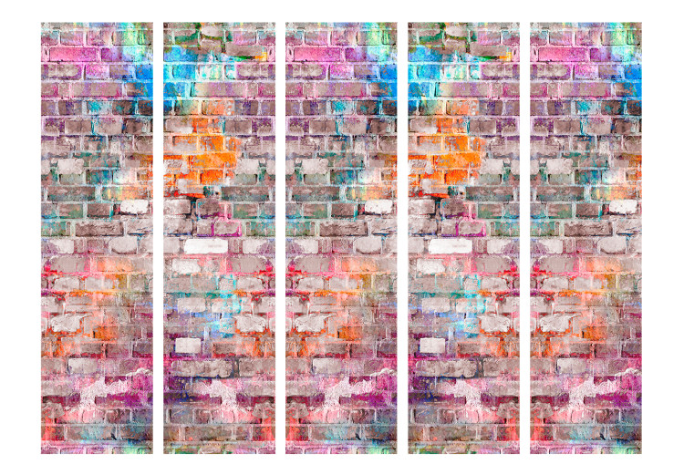 Room Divider Screen Chromatic Wall II - texture of gray bricks with a colorful hue 123022 additionalImage 3