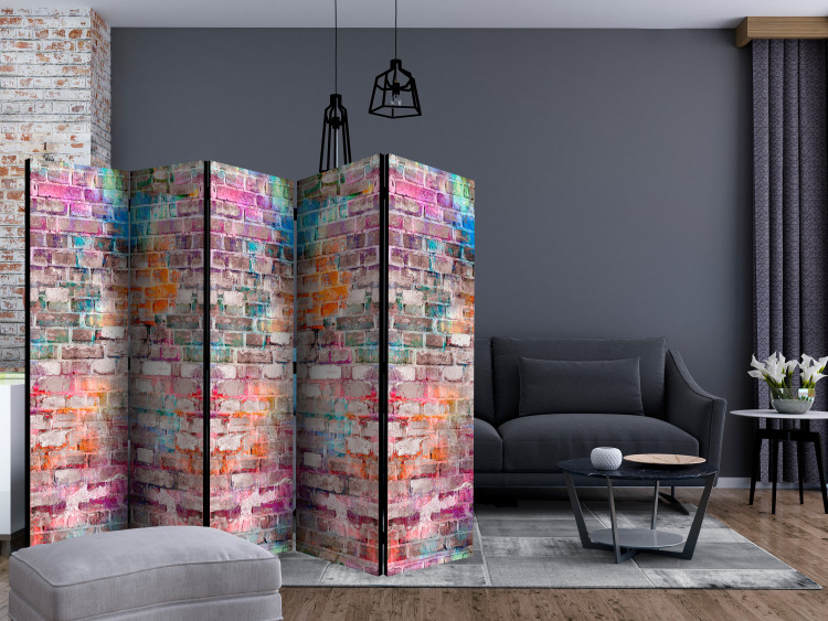Room Divider Screen Chromatic Wall II - texture of gray bricks with a colorful hue 123022 additionalImage 4