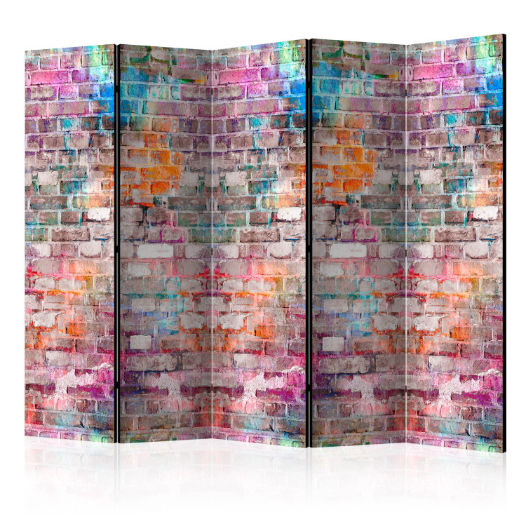 Room Divider Screen Chromatic Wall II - texture of gray bricks with a colorful hue 123022
