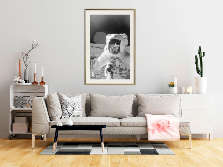 Wall Poster Cosmonaut Profession - black and white frame of the first man on the moon 123522 additionalImage 21