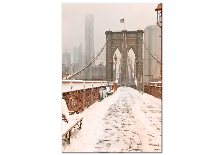 Canvas Brooklyn Bridge in snow and fog - New York City architecture photo 123822