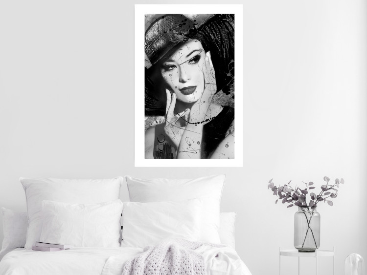 Wall Poster Diva - black and white portrait of woman with expressive lips and eyes 123922 additionalImage 2