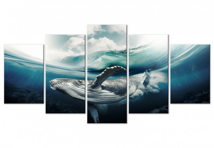 Canvas Print Mighty Whale (5 Parts) Wide Blue 126122