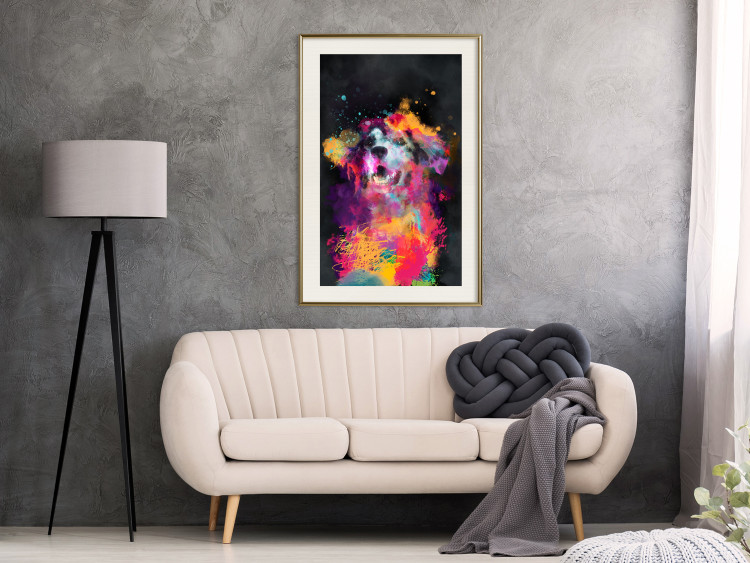 Poster Doggy Joy - multicolored dog in watercolor motif on a black background 130522 additionalImage 22