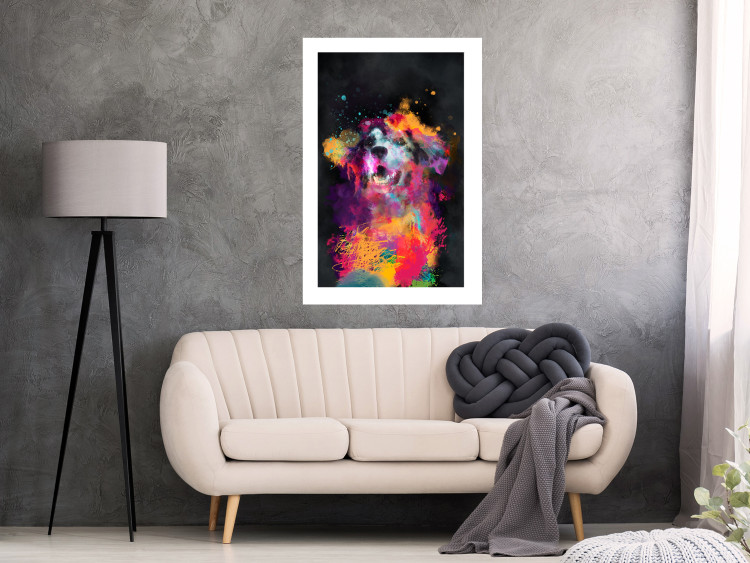 Poster Doggy Joy - multicolored dog in watercolor motif on a black background 130522 additionalImage 3