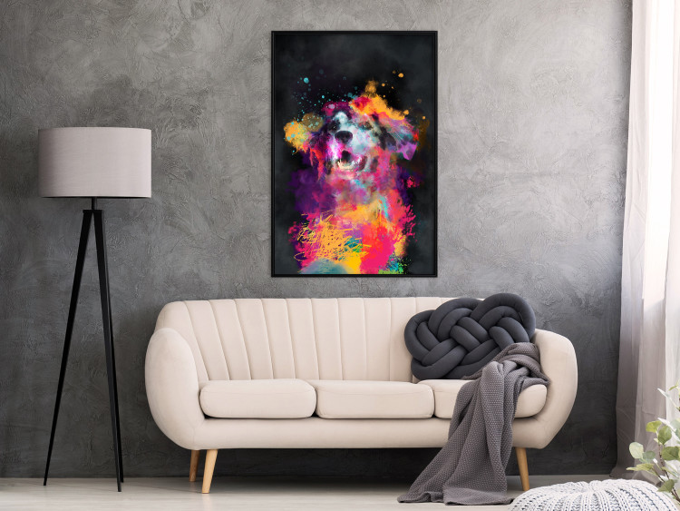 Poster Doggy Joy - multicolored dog in watercolor motif on a black background 130522 additionalImage 4
