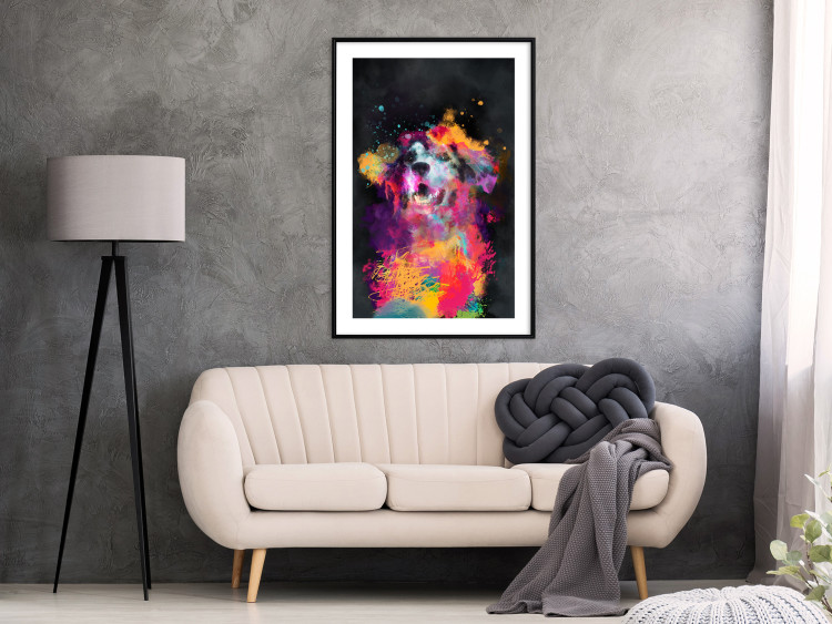 Poster Doggy Joy - multicolored dog in watercolor motif on a black background 130522 additionalImage 23