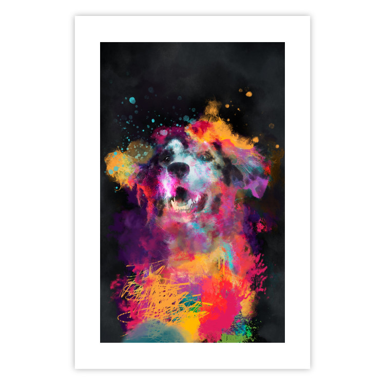 Poster Doggy Joy - multicolored dog in watercolor motif on a black background 130522 additionalImage 19