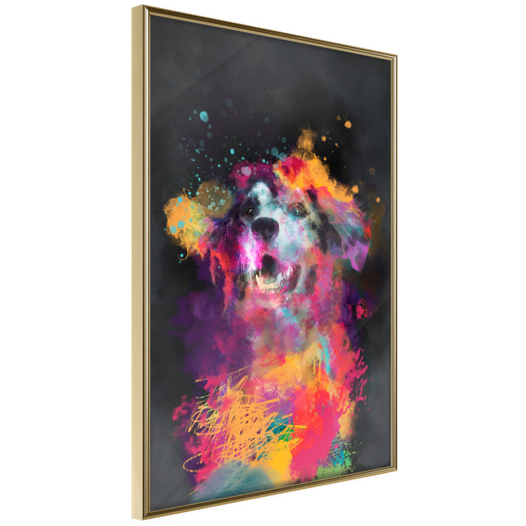 Poster Doggy Joy - multicolored dog in watercolor motif on a black background 130522 additionalImage 14