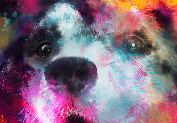 Poster Doggy Joy - multicolored dog in watercolor motif on a black background 130522 additionalImage 10