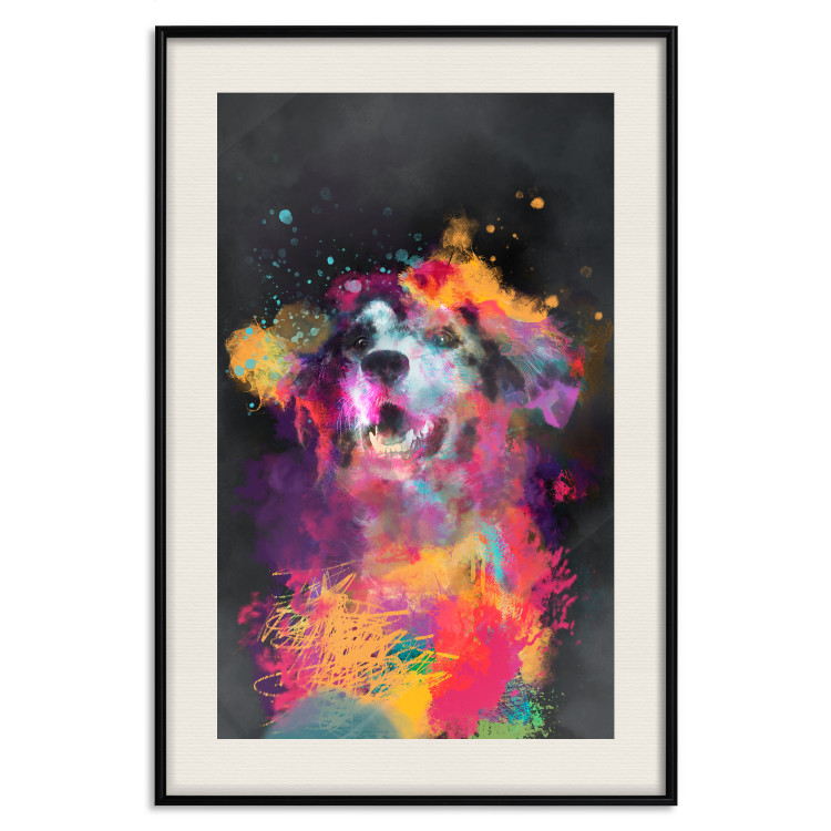 Poster Doggy Joy - multicolored dog in watercolor motif on a black background 130522 additionalImage 19