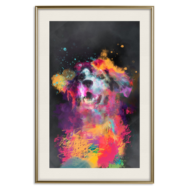 Poster Doggy Joy - multicolored dog in watercolor motif on a black background 130522 additionalImage 20