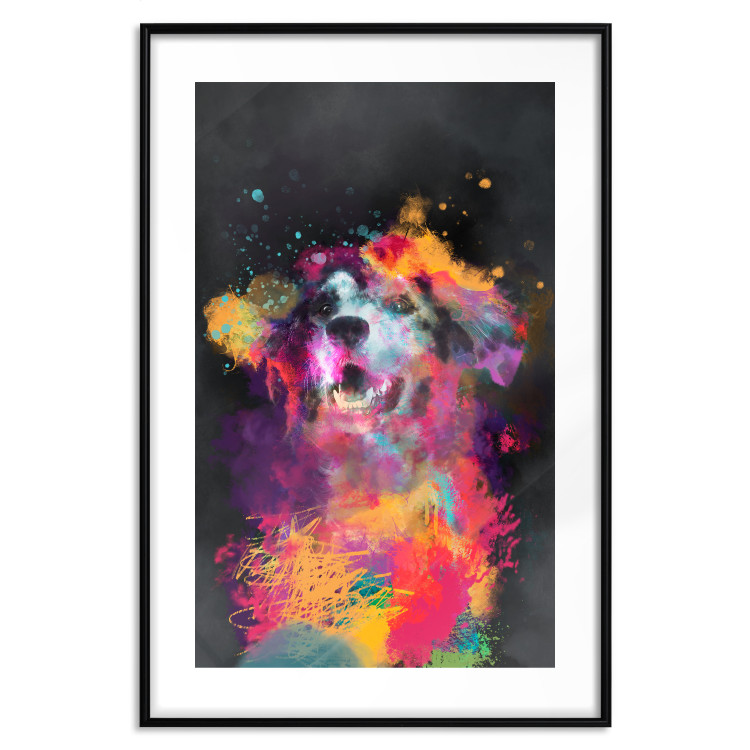 Poster Doggy Joy - multicolored dog in watercolor motif on a black background 130522 additionalImage 15