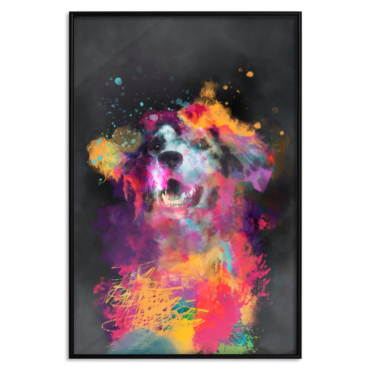 Poster Doggy Joy - multicolored dog in watercolor motif on a black background 130522 additionalImage 18
