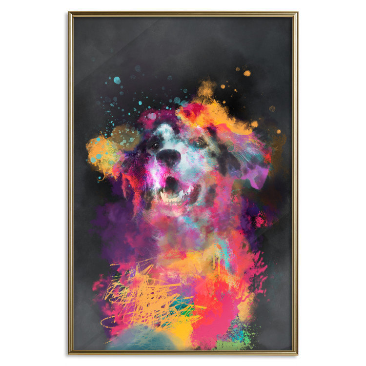 Poster Doggy Joy - multicolored dog in watercolor motif on a black background 130522 additionalImage 21
