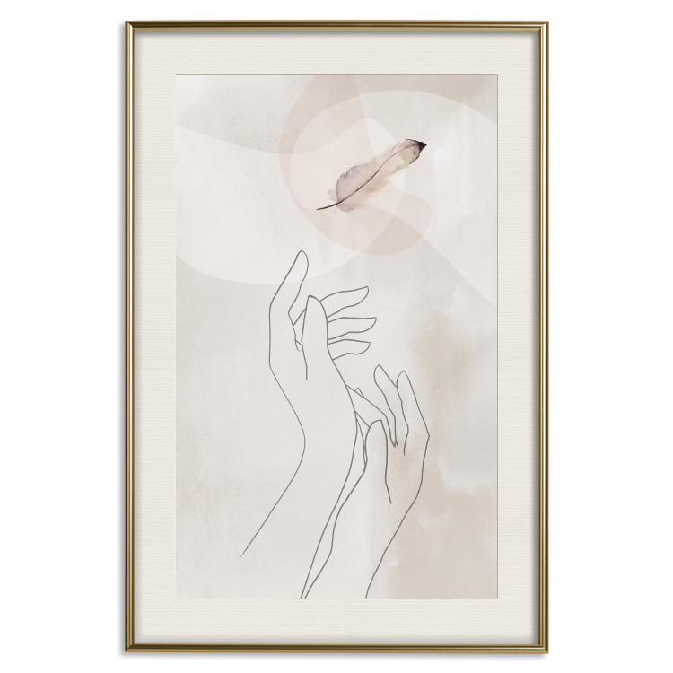 Wall Poster Perfect Lightness - black line art of hands on an abstract beige background 130822 additionalImage 20