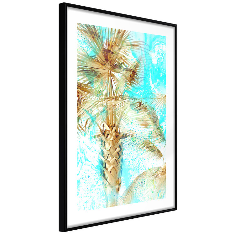 Poster Forbidden Paradise - tropical blue landscape with golden palm trees 131822 additionalImage 8