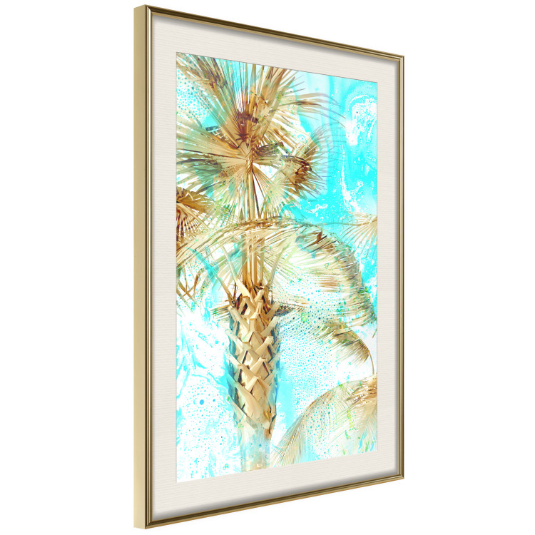 Poster Forbidden Paradise - tropical blue landscape with golden palm trees 131822 additionalImage 3