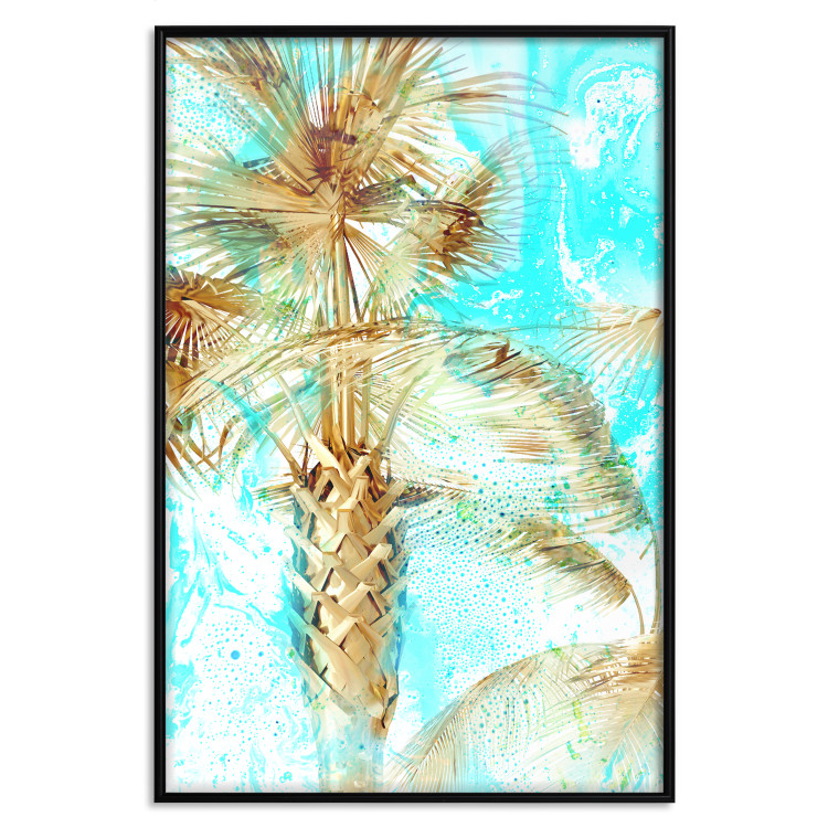 Poster Forbidden Paradise - tropical blue landscape with golden palm trees 131822 additionalImage 27