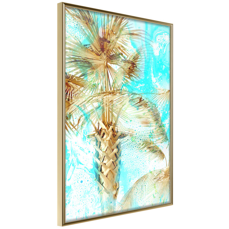 Poster Forbidden Paradise - tropical blue landscape with golden palm trees 131822 additionalImage 14