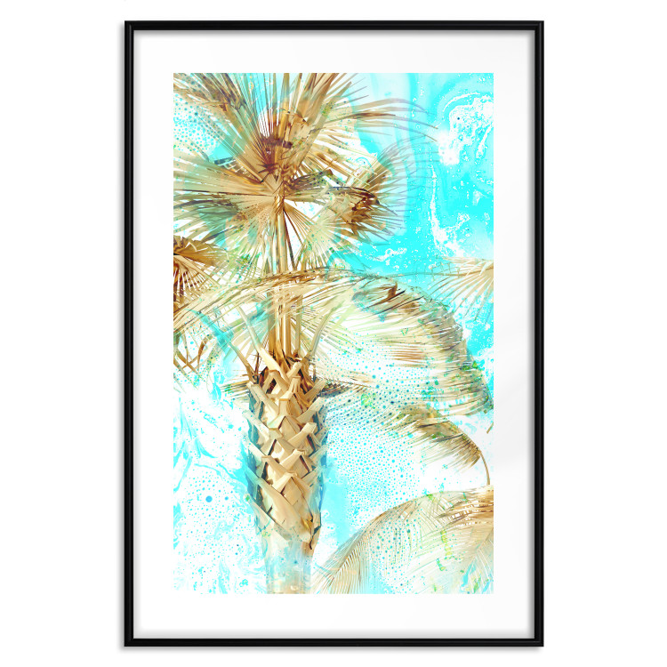 Poster Forbidden Paradise - tropical blue landscape with golden palm trees 131822 additionalImage 19