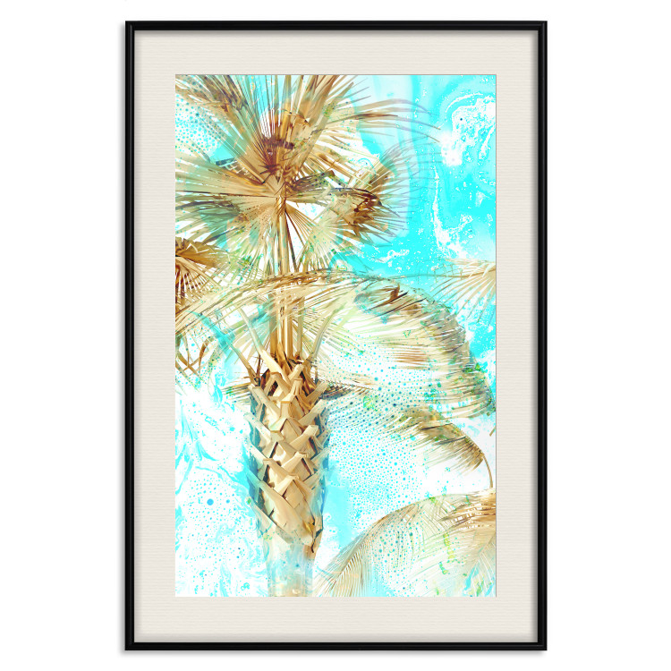 Poster Forbidden Paradise - tropical blue landscape with golden palm trees 131822 additionalImage 22