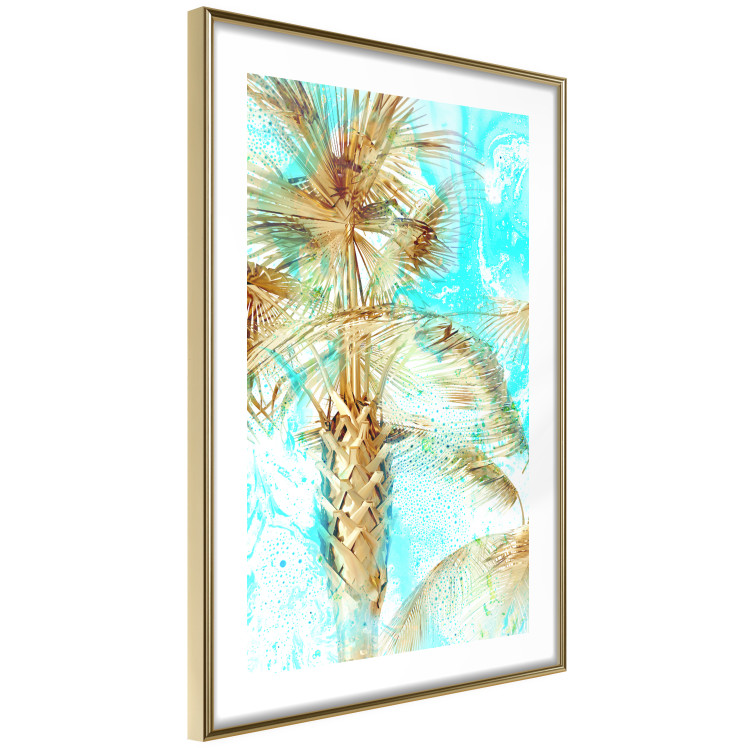 Poster Forbidden Paradise - tropical blue landscape with golden palm trees 131822 additionalImage 9