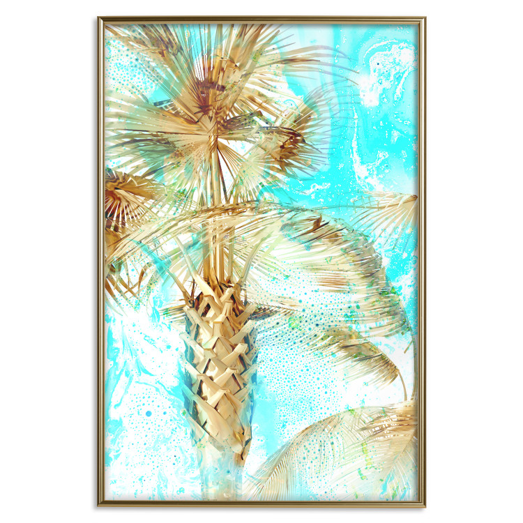 Poster Forbidden Paradise - tropical blue landscape with golden palm trees 131822 additionalImage 26