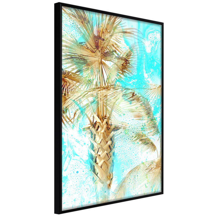 Poster Forbidden Paradise - tropical blue landscape with golden palm trees 131822 additionalImage 13