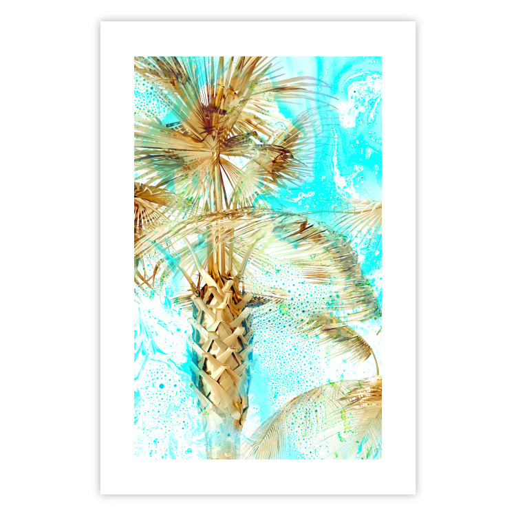 Poster Forbidden Paradise - tropical blue landscape with golden palm trees 131822 additionalImage 23