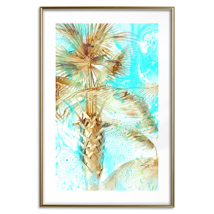 Poster Forbidden Paradise - tropical blue landscape with golden palm trees 131822 additionalImage 21